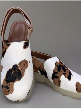 AEROSOLES Wreeland Pony Hair Mule Slingback Size 11 White Brown Wave Sole